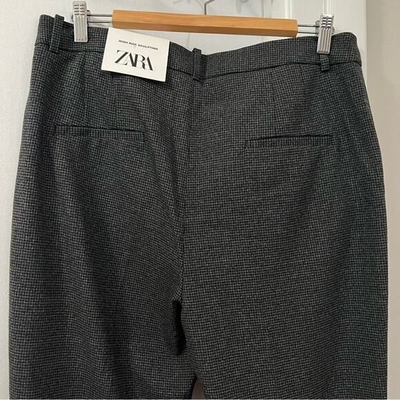 Zara Gray and Black HIGH-RISE CHECK SCULPTING TROUSERS Size 12 US - Picture 11 of 11